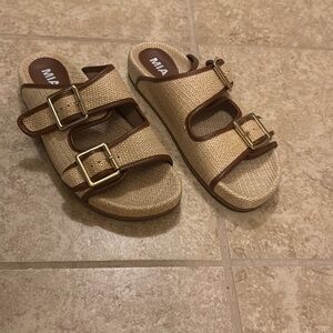 MIA Tan and Brown Sandals with Gold Accents